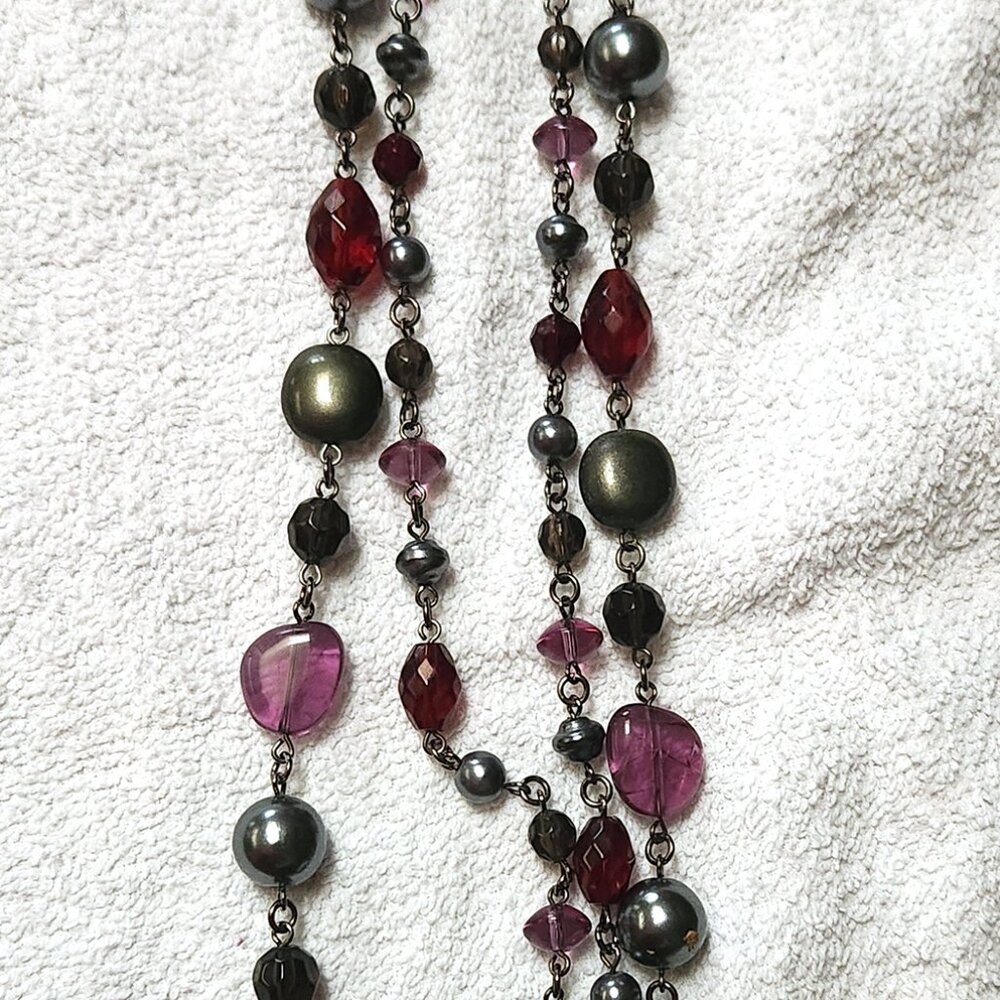 Purple and silver beaded necklace - set of 2 - Vintage - EUC